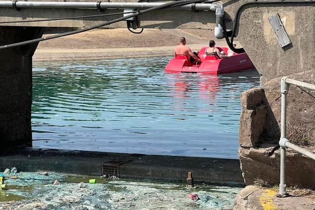 The blue algae stretches up to the boating lake in Skegness and is close to the Fairy Dell.