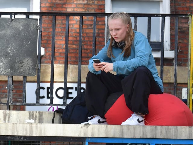 Open air theatre show in Sleaford Market Place, highlighting youth and knife crime