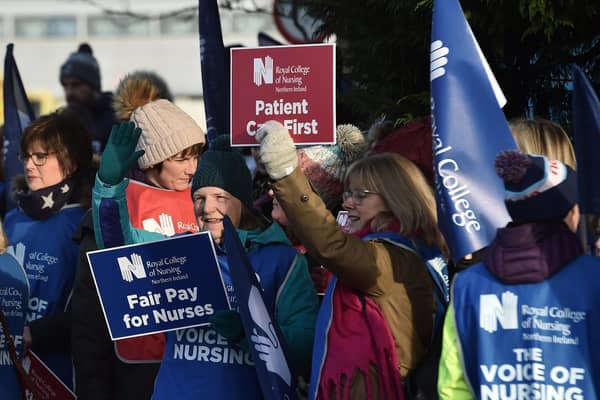 Nurses on strike at the Ulster Hospital during the last walkout two years ago