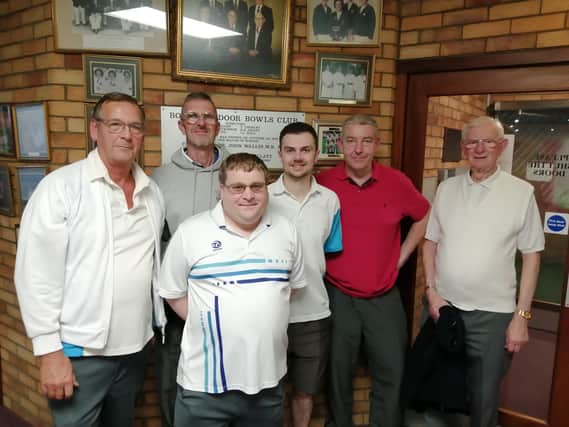 The Invaders bowlers from the two winning rinks, Ian Tebbs, Andy Dunnington, Scott Whyers, Nathan Dunnington, Adrian Field and Ray Reeson.