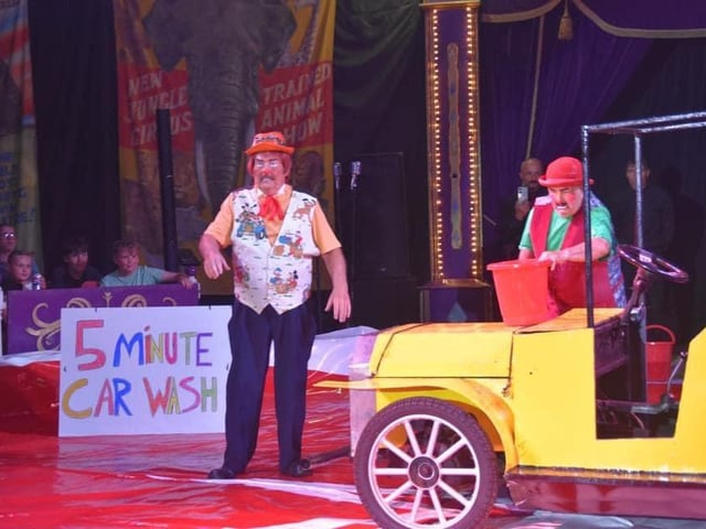 John Roberts, 80, came out of retirement with his friend Peter Sandow, 79, to present their comedy Car Wash sketch.