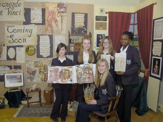 Boston High School celebrating the work of Leonardo Da Vinca 10 years ago. Pictured are Elizabeth Mahina, 11, sitting, with (from left) Liberty Lannan, 11, Gracie Limb, 12, Amilia Lowe, 11, and Bolu Moronkeji, 12.