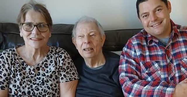 Lee Croft (left) with Graham Godrich-Dixon and his wife, Sharon,