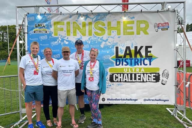 Parents Ben and Natalie Lingard, with friends Craig Jackson, Alex Willerton and Penny Moorby, after completing the Lake District Ultra 100k Challenge to raise money for the Phelan-McDermid Syndrome Foundation UK.