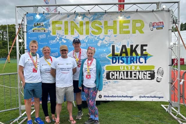 Parents Ben and Natalie Lingard, with friends Craig Jackson, Alex Willerton and Penny Moorby, after completing the Lake District Ultra 100k Challenge to raise money for the Phelan-McDermid Syndrome Foundation UK.