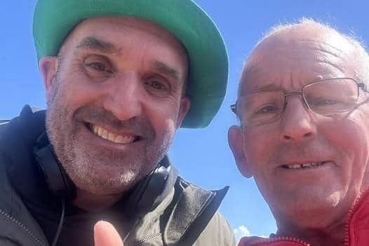 Shane Meadows with Jonny Nuttall taking a break from filming.