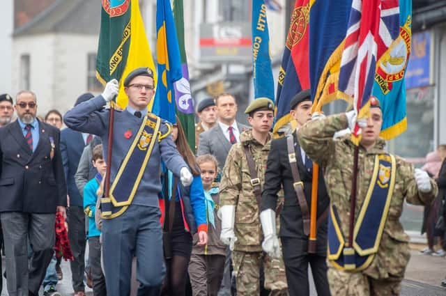 Louth's  Remembrance Day parade marches through town.