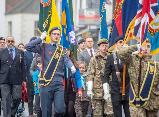 Louth's  Remembrance Day parade marches through town.