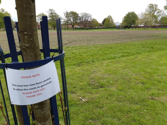 One of the signs now at Boston's Central Park, asking people to keep off the grass.