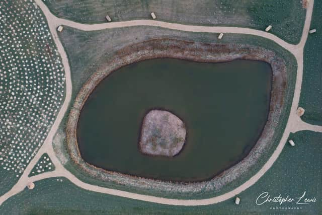 Christopher's drone shot of the lake section of the new nature reserve, Dion's Wood, in Boston.