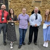 Caistor Grammar School Deputy Head Marcus Croft, Grace McGrory of BBC Radio Lincs, Kieran Green, Head of Sixth Form Terry McTernan, and Holly Bradbury.