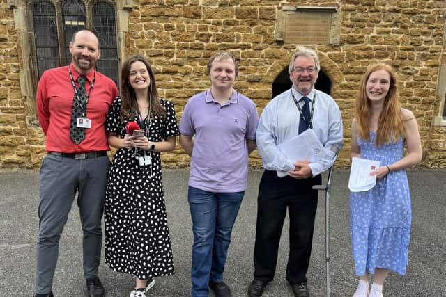 Caistor Grammar School Deputy Head Marcus Croft, Grace McGrory of BBC Radio Lincs, Kieran Green, Head of Sixth Form Terry McTernan, and Holly Bradbury.