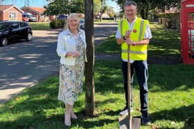 Roman discoveries in Norton Disney. Pictured are Coun Marianne Overton with Richard Parker. Photo: LCC