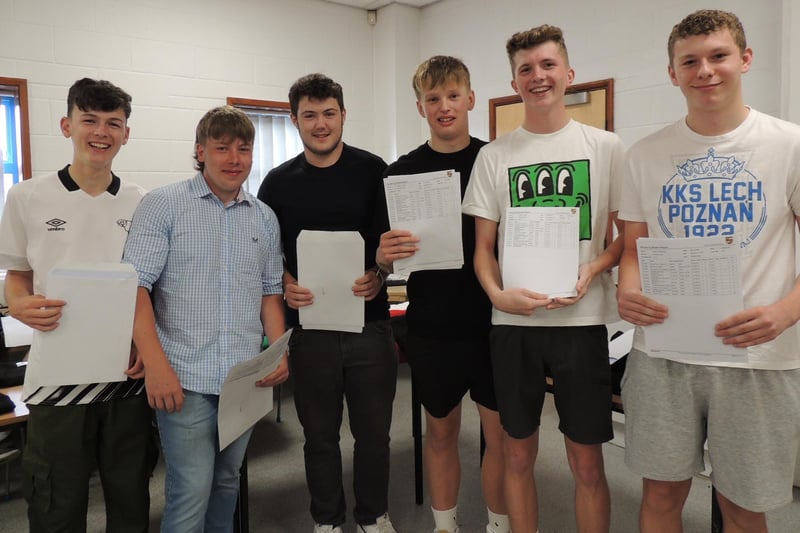 GCSE results day at Carre's Grammar School. From left - Freddie Adcock, Ryan Bancroft, Charlie Cook, Joe Foston, Finn Moss and Noah Wilkinson.