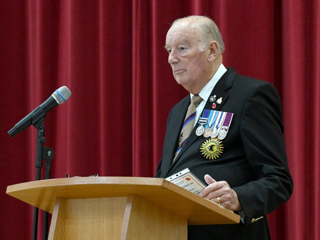 Sleaford Royal British Legion branch president Major Clive Candlin leads the Poppy Concert. Photo: David Dawson
