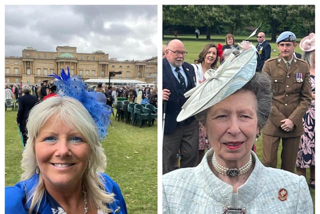 Lisa Russell of the The Not Forgotten charity (left) at the Royal Garden Party, which was attended by the patron of the organisation, HRH The Princess Royal (right).