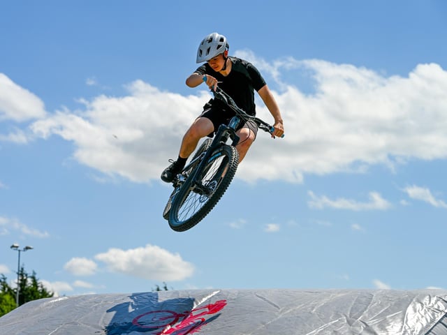 Getting big air on the jump bag. Photo: Richard Howes Photography
