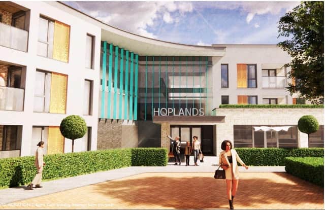 A computer generated impression of how the main new block could look at the Hoplands site.
