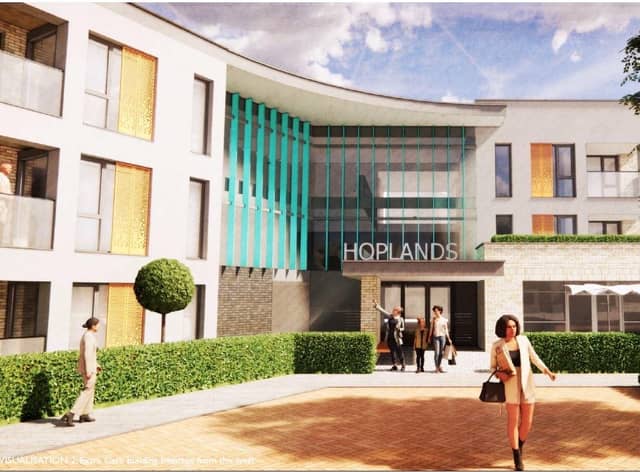 A computer generated impression of how the main new block could look at the Hoplands site.