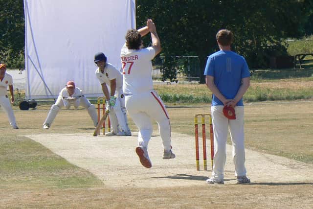 George Brewster bowling for Horncastle CC against Louth seconds on Saturday. Pic by Clare Noton.