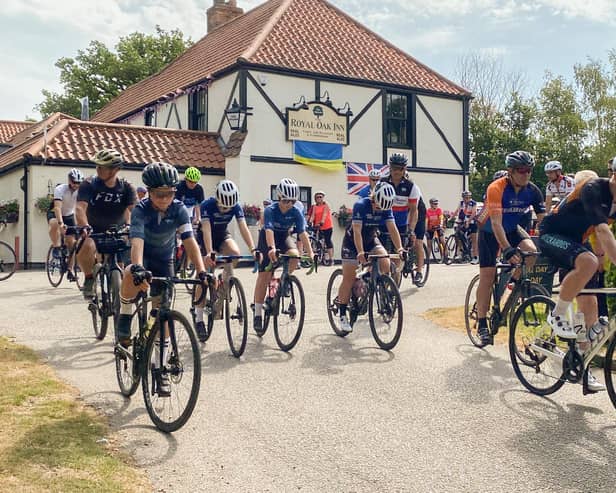 The cyclists set off on the Bikeathon.