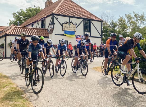 The cyclists set off on the Bikeathon.