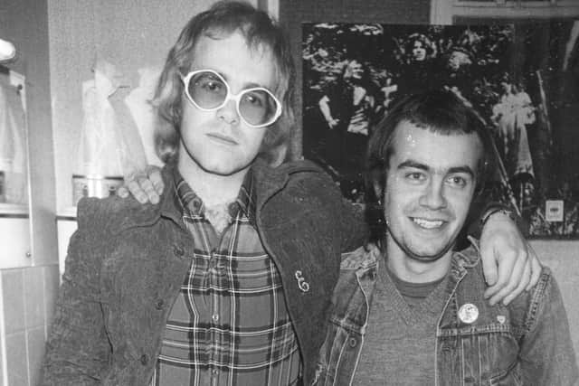 Elton John at the Gliderdrome 50 years ago, with his arm around his song-writing partner Bernie Taupin, who hails from Market Rasen.