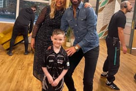 Lucas with This Morning hosts Rylan Clark and Josie Gibson.