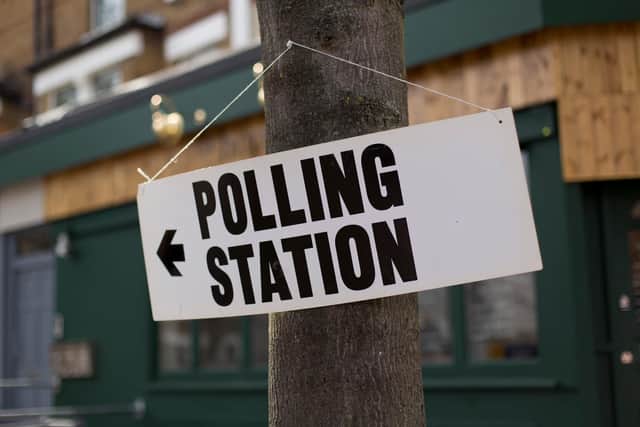 A polling station sign in north London.  