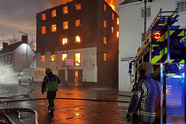 The old warehouse ablaze on London Road, Boston. Photo: Matt King
