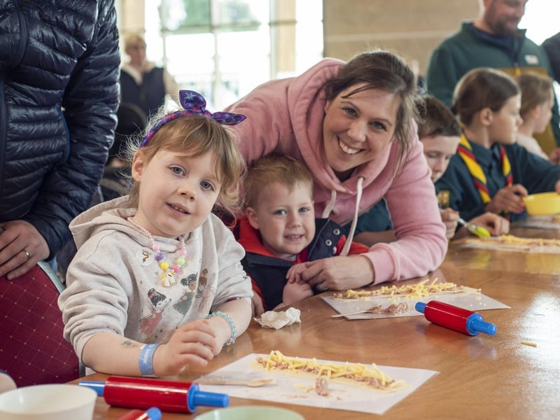 Bethany Dickens, aged four, Rory Dickens aged two, and mum Claire Dickens at the Lincolnshire Agricultural Society cookery workshop.