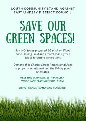 Save Our Green Spaces protest event poster.