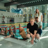 Paralympian Grace Harvey, Team GB’s Joe Litchfield, Swimathon participants, Swimathon President Duncan Goodhew MBE, Paralympian Jordan Catchpole and Team GB’s Jacob Peters and Sarah Vasey.