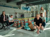 Paralympian Grace Harvey, Team GB’s Joe Litchfield, Swimathon participants, Swimathon President Duncan Goodhew MBE, Paralympian Jordan Catchpole and Team GB’s Jacob Peters and Sarah Vasey.