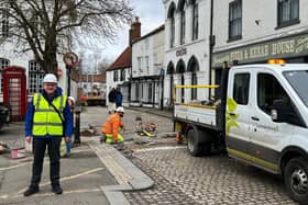 Coun William Gray, who represents Horncastle, with the county council highways team at work in the town centre. (PHOTO BY: Lincolnshire County Council)