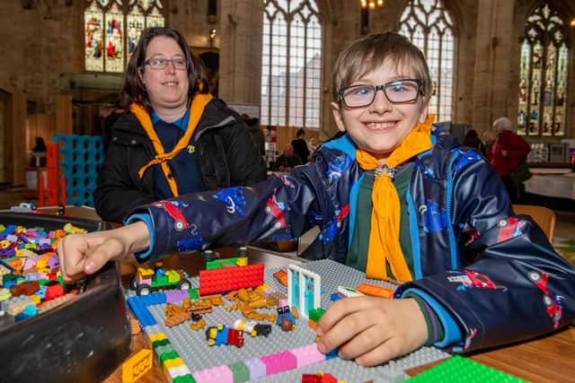 Louis Kelnett, aged eight, enjoying some Lego.
