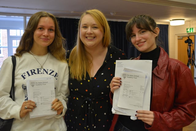 Head of English Sarah Peacock congratulates Florence Williams (A*) and Gosia Zalewska (A) on their results