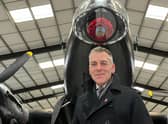 Iain Hyde with one of the rocks at the launch of the Lincolnshire Royal British Legion Poppy Appeal.