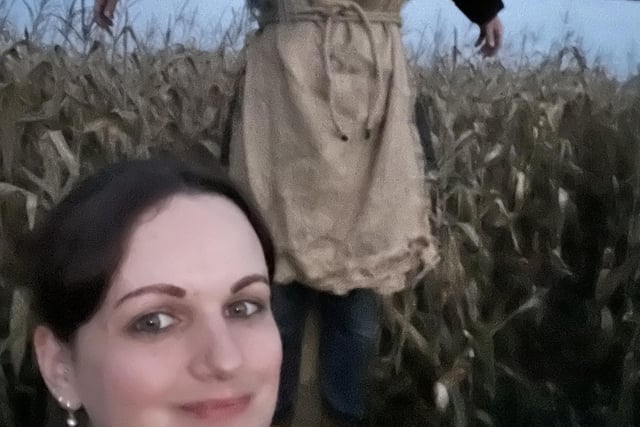 Rachel Armitage meets the scare maze's scarecrow!