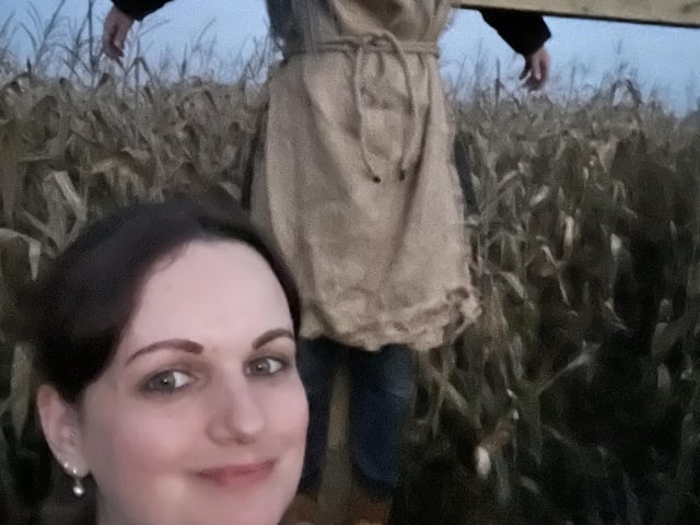 Rachel Armitage meets the scare maze's scarecrow!