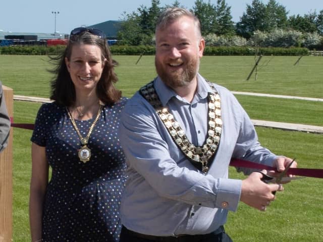 Mayor of Horncastle, Matthew Wilkinson, with Mayoress Romy Wilkinson opening the new woodland cemetery.