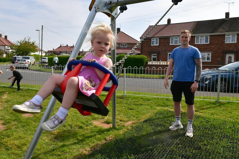 Ruby Jackson, two, with Nick Jackson, of Wyberton, at Wyberts Play Park's official opening.