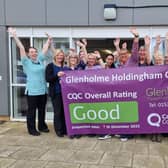 Holdingham Grange Home Manager, Rebecca Nisbet celebrates their recent successful CQC review results with staff.