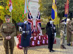 People gathered at the Gainsborough War Memorial to lay wreaths on Remembrance Sunday