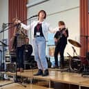 Strictly’s Hayley Sanderson. at Chapel St Leronards Primary School.