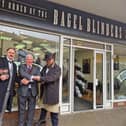 Characters based on the TV series Peaky Blinders welcome Mayor of Skegness Coun Pete Barry to the new Bagel Blinders cafe at the Hildreds Centre in Skegness.