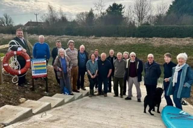 Members of the Louth Navigation Trust on the new slipway at Austen Fen. (PHOTO BY: Louth Navigation Trust).