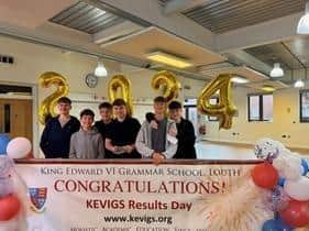 Students at King Edward’s Grammar School in Louth celebrating their GCSE results.