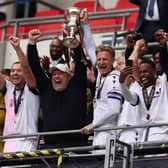 Bromley celebrate their promotion success from the National League last season.