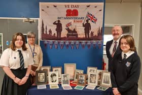 Jessica Wood (left) and Lucy McKenna, of Boston High School, with headteacher Andrew Fulbrook and senior leadership team administrator Ronda Ironmonger.